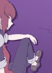  1girl 2022 arc_the_lad_iii brown_eyes cheryl_(arc_the_lad) closed_mouth denim happy_birthday highres jeans pants purple_background redhead shoes short_hair simple_background solo 