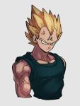  1boy blonde_hair dragon_ball dragon_ball_z grey_background kemachiku majin_vegeta male_focus muscular muscular_male short_hair simple_background solo super_saiyan upper_body vegeta veins veiny_arms 