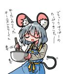  1girl animal_ears apron blue_apron copyright_request kasuya_baian mouse mouse_ears mouse_girl mouse_tail nazrin romaji_text solo tail touhou white_background 