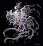  abstract animal black_background commentary dark_background english_commentary highres jellyfish karma_(mafurakos) no_humans original tentacles twitter_username underwater 