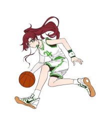  1girl bad_id bad_twitter_id ball basketball basketball_(object) basketball_uniform bishoujo_senshi_sailor_moon brown_hair full_body hattori_masahiko jupiter_symbol kino_makoto looking_at_viewer ponytail shirt shoe_soles shoes shorts simple_background sneakers socks solo sportswear white_background white_shirt white_shorts white_socks 