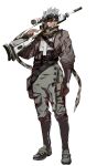  alternate_costume battle_tendency belt_pouch blue_eyes boots caesar_anthonio_zeppeli camouflage_scarf contemporary eyewear_on_head gun highres jacket jojo_no_kimyou_na_bouken military military_jacket military_uniform pouch rifle sniper_rifle suzuri513 uniform weapon white_hair 