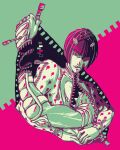  2boys androgynous bob_cut bruno_bucciarati hair_ornament hiyohiyo_(naga) hollow_body jojo_no_kimyou_na_bouken limited_palette male_focus multiple_boys sticky_fingers_(stand) vento_aureo zipper zipper_pull_tab 