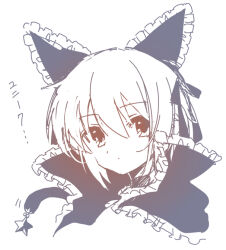  1girl animal_ears cape cat_tail closed_mouth commentary expressionless fake_animal_ears hair_ribbon kuuma25_kuma monochrome nagato_yuki portrait ribbon short_hair sketch solo suzumiya_haruhi_no_yuuutsu tail 