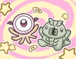  bug chibi head_wings highres ishiyumi ma_no_mono-tachi mandibles monster no_humans one-eyed spiral star_(symbol) tentacles violet_eyes 