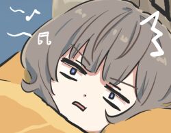  1girl blue_eyes brown_hair genshin_impact looking_at_viewer musical_note parted_lips sandrone_(genshin_impact) solo v-shaped_eyebrows xinzoruo 