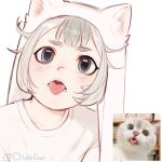 1other :p androgynous cat dide6an grey_eyes grey_hair highres humanization kitten looking_at_viewer medium_hair meme original photo-referenced sketch tongue tongue_out 