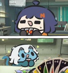 belle_(zenless_zone_zero) multiple_girls oni oni_horns short_hair soukaku_(zenless_zone_zero) superappleman uno_(game) zenless_zone_zero