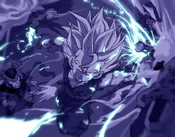  4boys bag blood blood_on_face blood_spray blue_blood cell_junior clenched_teeth death dougi dragon_ball dragon_ball_z eyeball holding holding_bag kouji08250 limited_palette multiple_boys red_eyes sash severed_arm severed_limb son_gohan spiky_hair super_saiyan super_saiyan_2 teeth torn_clothes v-shaped_eyebrows wristband 