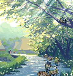  &gt;_&lt; 0_0 6+girls =_= ^_^ beret bicycle blonde_hair blue_bow blue_hair blunt_bangs bow brown_hair bush chestnut_mouth chibi chibi_only cirno closed_eyes clownpiece commentary_request daiyousei dango detached_wings dirt_road fairy fairy_wings fang flying food grass green_hair grin hair_bow hat highres ice ice_wings light_rays lily_white looking_at_another luna_child lying lying_on_branch moyazou_(kitaguni_moyashi_seizoujo) multiple_girls multiple_wings on_stomach outdoors riding riding_bicycle road rural sekibanki slice_of_life smile star_sapphire sunny_milk sweatdrop touhou tree wagashi walking white_hat white_wings wings 