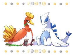  animal_focus beak bird closed_mouth fang highres ho-oh lugia no_humans pokemon pokemon_(creature) pokemon_focus red_eyes saki_pokeoekaki sitting skin_fang tail talons unown unown_h unown_j unown_o unown_t wings 