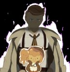  almond_cookie angry blue_eyes bow bowtie brown_bow brown_bowtie brown_coat brown_eyes brown_pants coat fire glowing glowing_eyes hand_on_own_hip happy holding holding_magnifying_glass magnifying_glass non-web_source pants purple_fire shirt shoulder_strap side_ponytail size_difference walnut_cookie white_shirt zyrobot 