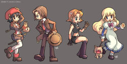  1boy 3girls 4leaf archived_source artist_name bag bell belt belted_shorts black_gloves black_hair black_shirt black_shoes black_shorts blonde_hair blue_dress blue_eyes blush_stickers boots bow braid breasts brown_belt brown_cat brown_coat brown_eyes brown_fur brown_hair brown_hat brown_pants brown_shoes brown_shorts brown_sleeves buttoned_cuffs buttons cat clenched_hand coat collared_dress collared_jacket collared_shirt company_name crop_top curtained_hair dated_commentary dress dress_bow dress_pants earrings english_commentary english_text fangs flipped_hair foot_up forehead full_body glass gloves gold_buttons green_eyes grey_vest hair_between_eyes hair_bow hair_intakes hand_on_own_hip hat heart heart_tattoo high_collar holding holding_bag holding_leash invisible_chair ispin_charles jacket jewelry juliet_sleeves knee_boots layered_sleeves leash leg_up legs_apart legs_together long_dress long_hair long_sleeves looking_at_another looking_at_viewer loose_belt low-braided_long_hair low-tied_long_hair mary_janes maximin_liebkne medium_breasts medium_hair mila_nebraska multiple_girls neck_bell necktie nexon official_art open_clothes open_coat open_hand open_mouth pants photoshop_(medium) pince-nez pocket print_vest profile puffy_short_sleeves puffy_shorts puffy_sleeves purple_boots purple_bow red_hat red_jacket red_necktie ribbed_socks round_eyewear seed_bag sheath sheathed shirt shoes short_over_long_sleeves short_sleeves shorts shoulder_tattoo signature sitting skull_earrings skull_ornament sleeve_cuffs sleeveless sleeveless_jacket sleeveless_shirt socks softmax standing striped_fur sweatdrop sword tales_weaver tassel tattoo thigh-highs tichiel_juspian tiv tongue turtleneck turtleneck_shirt twin_braids unbuttoned v-shaped_eyebrows very_long_hair vest waistcoat weapon whiskers white_bag white_dress white_shirt white_socks white_thighhighs wing_collar wing_print 