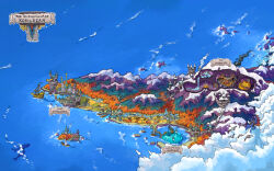  absurdres anbennar backpack bag banner bird boat bridge cannon cave clouds commentary crane_(machine) cross-section english_commentary english_text ewardyne fantasy highres island kobold landscape lighthouse map_(medium) meteorite mountain multiple_others on_cloud sailboat sailing_ship seagull treasure tree watercraft whale wings 