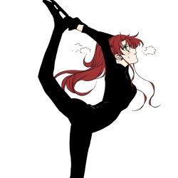  1girl arms_up bad_id bad_twitter_id bishoujo_senshi_sailor_moon black_bodysuit bodysuit brown_hair from_side hattori_masahiko ice_skates ice_skating kino_makoto leg_up long_hair simple_background skates skating solo white_background 