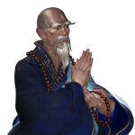  1boy bald beads beard facial_hair hand_up highres long_sleeves male_focus mustache old old_man prayer_beads ritsu_hsiao solo tale_of_wuxia thick_eyebrows white_hair wide_sleeves 