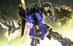  aeug beam_rifle cable damaged energy_gun glowing gundam gundam_perfect_file highres hyaku_shiki kenki_fujioka machinery mecha mecha_focus missing_limb mobile_suit neo_zeon o&#039;neill_cylinder official_art one-eyed qubeley radio_antenna realistic robot scan scene_reference science_fiction space_habitat the_o_(mobile_suit) thrusters traditional_media weapon zeta_gundam 