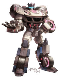  assault_visor autobot hand_on_own_hip humanoid_robot insignia jazz_(transformers) machine mecha miyako_nagi neon_trim robot simple_background transformers transformers:_fall_of_cybertron wheel white_background 