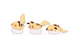  closed_eyes closed_mouth highres no_humans open_mouth pikachu pokemon pokemon_(creature) simple_background stretching tatsugiri uroko_(rwde4544) white_background 