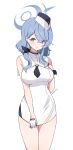  1girl absurdres ako_(blue_archive) ash_(cat7evy) bare_shoulders black_gloves blue_archive blue_eyes blue_hair dress gloves highres long_hair official_alternate_costume simple_background solo thighs white_background white_dress white_gloves 
