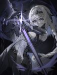  belt bianca_(punishing:_gray_raven) braid chain glaring headgear highres holding holding_sword holding_weapon looking_at_viewer mechanical_arms mechanical_parts mole punishing:_gray_raven sword weapon white_hair 