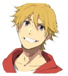  1boy absurdres blonde_hair buddy_daddies enami_katsumi hair_between_eyes highres kurusu_kazuki looking_at_viewer male_focus portrait red_eyes short_hair simple_background solo white_background 