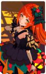  1girl bandaged_arm bandages black_dress closed_mouth detached_sleeves dress eyeshadow facial_mark fire_emblem fire_emblem_engage gbbgb321 hair_ornament highres holding long_hair looking_at_viewer makeup orange_hair panette_(fire_emblem) yellow_eyes 