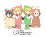  4girls :3 :d alternate_costume animal_costume aris_(blue_archive) beaver_costume black_hair blonde_hair blue_archive blunt_bangs blush_stickers boots braid cat_costume cat_tail chibi commentary_request english_text fighting_stance flying_sweatdrops forehead full_body green_eyes green_footwear hair_ribbon halo knee_boots light_brown_hair logo long_hair long_sleeves looking_at_viewer midori_(blue_archive) momoi_(blue_archive) multiple_girls outstretched_arms parted_bangs pocket puffy_cheeks red_eyes red_footwear redhead ribbon short_hair siblings sidelocks simple_background single_braid smile spread_arms squirrel_costume standing tail tearing_up tress_ribbon twins v-shaped_eyebrows violet_eyes white_background yosik yuzu_(blue_archive) 