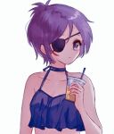  1girl breasts choker chrome_dokuro closed_mouth collarbone drink eyepatch katekyo_hitman_reborn lowres purple_hair short_hair simple_background solo violet_eyes white_background yuzumotty 