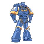  1boy armor backpack bag blue_armor gauntlets helmet highres mick19988 pauldrons power_armor primaris_space_marine shoulder_armor skull solo space_marine ultramarines warhammer_40k white_background 