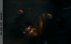  3d angel_cartel_(eve_online) attack_ship_(eve_online) clouds commentary cruiser_(eve_online) dark_background english_commentary english_text eve_online fleet flying glowing highres military_vehicle minmatar_republic_(eve_online) nebula no_humans outdoors pirate_faction_(eve_online) reaching scenery space thrusters vankaiser 