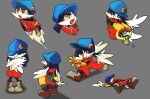  1boy animal_collar black_background blue_headwear brown_footwear collar furry furry_male highres jewelry kaze_no_klonoa klonoa lion_gaaou multiple_views open_mouth pac-man pants red_pants ring solo yellow_eyes 