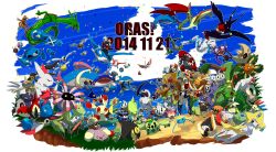  1girl 3boys absol absolutely_everyone aggron altaria anorith armaldo aron ascot azurill bagon baltoy banette barboach beautifly beldum bicycle bird black_jacket blaziken blue_hair blue_sky breloom brendan_(pokemon) brown_hair bug buntatta cacnea cacturne camerupt carvanha cascoon castform castform_(normal) chimecho clamperl claydol closed_mouth clouds collared_shirt combusken commentary_request confetti corphish cradily crawdaunt dated day delcatty deoxys deoxys_(normal) dragon dusclops duskull dustox eastern_dragon electrike everyone exploud feebas fish floating flygon flying gardevoir glalie gorebyss grass grey_jacket groudon grovyle grumpig gulpin hairband hand_on_another's_hip hariyama hat highres huntail illumise jacket jirachi kecleon kirlia kyogre lairon latias latios lileep linoone lombre long_hair long_sleeves lotad loudred ludicolo lunatone luvdisc makuhita manectric marshtomp masquerain mawile may_(pokemon) medicham meditite metagross metang mightyena milotic minun mudkip multiple_boys nincada ninjask nosepass numel nuzleaf open_clothes open_jacket open_mouth outdoors outline pants pelipper plusle pokemon pokemon_(creature) pokemon_focus pokemon_oras poochyena purple_vest ralts rayquaza red_ascot red_hairband red_shirt regice regirock registeel relicanth riding riding_bicycle riding_pokemon roselia_(pokemon) sableye salamence sceptile sealeo seedot seviper sharp_teeth sharpedo shedinja shelgon shiftry shirt short_hair short_sleeves shroomish shuppet silcoon skitty sky slaking slakoth smile snorunt solrock spheal spinda spoink steven_stone surskit swablu swalot swampert swellow swimming taillow teeth torchic torkoal trapinch treecko tropius vest vibrava vigoroth volbeat wailmer wailord wally_(pokemon) walrein water whiscash whismur white_hat white_pants white_shirt wingull wurmple wynaut zangoose zigzagoon 