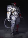  astronaut belt boots esuthio full_body gloves gradient_background grey_background highres no_humans original robot solo spacesuit standing 