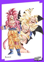  1boy artist_name beatlo_(rodrigo38658978) blonde_hair blue_boots blue_sash boots border dragon_ball dragon_ball_daima dragon_ball_z evolutionary_line full_body green_eyes long_hair medium_hair muscular muscular_male orange_pants pants purple_border red_eyes red_fur red_hair sash silhouette simple_background solo_focus son_goku spiky_hair super_saiyan super_saiyan_1 super_saiyan_2 super_saiyan_3 super_saiyan_4 topless_male torn_clothes torn_pants white_background 