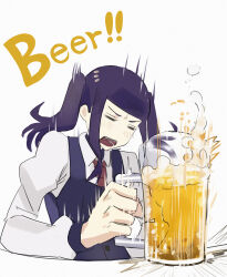  1girl asakiri_koko beer_mug closed_eyes cup english_text highres jill_stingray long_hair mug necktie open_mouth purple_hair purple_vest red_necktie solo twintails va-11_hall-a vest 