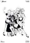  5girls absurdres akane_(blue_archive) angry apron armlock asuna_(blue_archive) blue_archive blush bow cellphone character_request closed_eyes collarbone dark_skin frills full_body garter_straps glasses gloves greyscale highres karin_(blue_archive) leaning_forward long_hair maid maid_headdress monochrome multiple_girls neru_(blue_archive) open_mouth pantyhose phone pleated_skirt rshow selfie simple_background sitting skirt smartphone smile sweatdrop thigh-highs tsurime unbuttoned v 