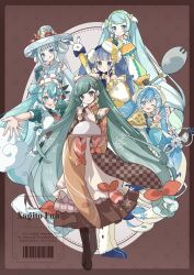 6+girls :d absurdly_long_hair absurdres apron aqua_bow aqua_eyes aqua_hair aqua_kimono aqua_ribbon aqua_sleeves badge bell bell_pepper black_boots black_gloves blue_boots blue_bow blue_bowtie blue_eyes blue_hair blue_ribbon blue_shirt blue_skirt blunt_bangs boots border bow bowtie braid braided_hair_rings brown_kimono button_badge capelet checkered_sleeves cheese cheese_wheel coattails commentary cowbell crab_hair_ornament detached_sleeves double_bun drill_hair earrings egg_(food) eighth_note everyone fake_horns fish_(food) food food-themed_hair_ornament food_print fork fork_hair_ornament frilled_apron frilled_shirt frilled_skirt frills fruit full_body fur-trimmed_boots fur-trimmed_capelet fur_trim gloves gold_trim gradient_hair green_bell_pepper green_ribbon green_skirt hair_bow hair_bun hair_ornament hair_ribbon hair_rings hairclip hand_on_headwear hardboiled_egg hat hatsune_miku headdress highres holding holding_food holding_ice_cream holding_spoon holding_spring_onion holding_staff holding_tray holding_vegetable horns ice_cream ice_cream_cone ichimegasa ikura_(food) japanese_clothes jar jewelry kappougi kimono lace-up_boots large_hat layered_skirt long_hair looking_at_viewer lotus_root low_twin_braids medal melon melon_ball melting mittens multicolored_hair multicolored_shirt multiple_girls multiple_persona multiple_scoops musical_note musical_note_hair_ornament nagitofuu neck_bell neck_ribbon necktie off-shoulder_shirt off_shoulder one_eye_closed open_mouth orange_capelet orange_hair orange_skirt orange_thighhighs outstretched_arm oversized_object pantyhose parted_lips pink_bow pink_necktie pink_ribbon polka_dot_sleeves pom_pom_(clothes) puffy_short_sleeves puffy_sleeves rabbit_yukine red_bow ribbon rope sandals serving_dome shirt shoes short_necktie short_sleeves shrimp sidelocks single_earring skirt smile snowflake_hair_ornament snowflake_ornament snowflake_print socks spoon spoon_hair_ornament spring_onion sprinkles squash staff star_(symbol) star_earrings star_print straight-on streaked_hair striped_clothes striped_kimono striped_skirt striped_thighhighs swiss_cheese thigh-highs tray twin_braids twin_drills twintails twitter_username two-tone_skirt vegetable vertical-striped_clothes vertical-striped_thighhighs very_long_hair vocaloid waffle_cone watermark wavy_hair white_apron white_boots white_border white_bow white_hair white_hat white_headdress white_pantyhose white_ribbon white_shirt white_socks wide_sleeves yellow_capelet yellow_ribbon yuki_miku yuki_miku_(2024) yuki_miku_(2024)_(candidate_no.1) yuki_miku_(2024)_(candidate_no.2) yuki_miku_(2024)_(candidate_no.3) yuki_miku_(2024)_(candidate_no.4) yuki_miku_(2024)_(candidate_no.6) 