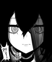  !? 1girl closed_mouth dandelion_(girls'_frontline) eonsang expressionless girls_frontline greyscale hair_between_eyes highres long_hair looking_at_viewer monochrome spoken_interrobang 