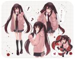  ! 1girl black_nails blush boo_tao_(genshin_impact) brown_hair flower flower-shaped_pupils genshin_impact hair_flower hair_ornament highres hu_tao_(genshin_impact) itone_114 long_hair looking_at_viewer one_eye_closed phone pleated_skirt plum_blossoms school_uniform simple_background skirt symbol-shaped_pupils tongue tongue_out twintails 
