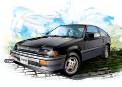  2025 abstract_background artist_name black_car car cobblestone commentary_request copyright_notice dated honda honda_cr-x license_plate logo motor_vehicle nimbus_goldbrum no_humans original product_placement realistic right-hand_drive shadow simple_background sports_car steering_wheel vehicle_focus watermark white_background 