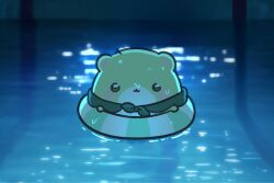  chico_(yuzuha_riko) commentary_request creature highres i'll_teach_you_everything_(chainsaw_man) innertube korean_commentary no_humans on_innertube parody pool stellive swim_ring water water_drop yuiyo 