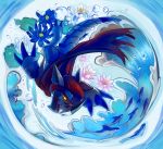  artist_name bubble digimon digimon_universe:_appli_monsters fish flower hackmon leaf no_humans open_mouth tail water yellow_eyes 