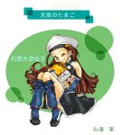  beret brown_eyes brown_hair detached_sleeves female hat jujube long_hair millie_(suikoden) sitting solo suikoden suikoden_ii wink 