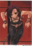  1girl belt brown_eyes cleavage dogs female fence fuyumine_naoto highres katana necklace purple_hair scar short_hair sword tank_top weapon 