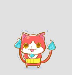  blue_fire fire flame-tipped_tail full_body grey_background haramaki hitodama jibanyan looking_at_viewer multiple_tails no_humans notched_ear open_mouth red_fur simple_background solo tail two_tails u315ygmmm youkai_(youkai_watch) youkai_watch 