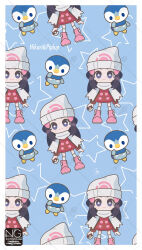  +_+ 1girl beanie bird black_hair black_thighhighs blue_eyes blue_hair blush boots closed_mouth commentary_request floating_scarf hair_ornament hairclip hat highres hikari_(pokemon) holding holding_poke_ball long_hair looking_at_viewer meme_(sleepsheep) penguin pink_boots pink_skirt piplup poke_ball poke_ball_(basic) poke_ball_print pokemon pokemon_(creature) pokemon_dppt poketch red_scarf scarf shirt skirt sleeveless smile symbol-shaped_pupils thigh-highs watch watch waving white_hat 