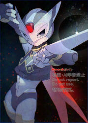  1boy armor black_background cowboy_shot dagger glint helmet hidden_phantom_(mega_man) highres holding holding_dagger holding_knife holding_weapon knife kunai male_focus mega_man_(series) mega_man_zero_(series) ninja purple_armor purple_helmet red_scarf scarf solo watermark weapon yamanashi_taiki 