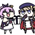  3girls animal_ears animated animated_gif azur_lane box chibi chinese_commentary closed_eyes commentary_request fake_animal_ears gift gift_box holding holding_gift holding_weapon javelin_(azur_lane) laffey_(azur_lane) light_brown_hair lowres multiple_girls purple_hair rabbit_ears retrofit_(azur_lane) scared seseren simple_background transparent_background twintails weapon z23_(azur_lane) 