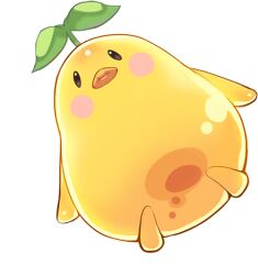  artist_request bird blush closed_mouth full_body jellyppi jellyppi_leaf leaf monster monster_focus nexon official_art second-party_source simple_background slime_(creature) solid_oval_eyes solo tales_weaver transparent_background yellow_bird 